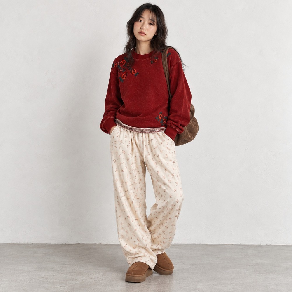Mile(s) by Madewell Embroidered Cutoff Womens Sweatshirt Deep Crimson Size M